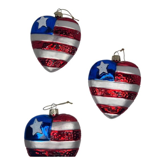 Vintage 5 Blown Glass American Flag Single Star Heart Ornaments READ DESCRIPTION - Picture 10 of 12